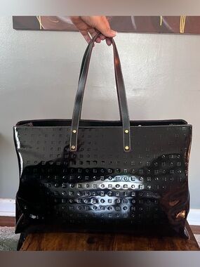 Arcadia vintage Black Patent Embossed x-large Tote